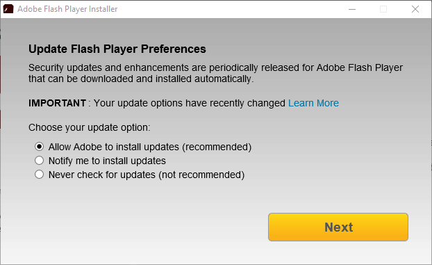 update flash player preferences