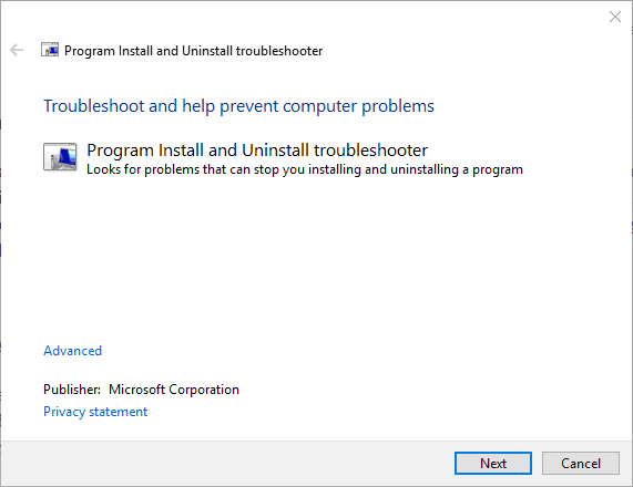 program install troubleshooter