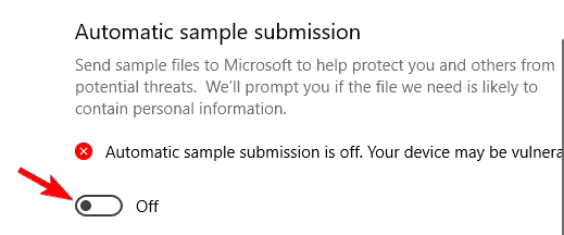 disable automatic sample submission Msmpeng.exe running constantly