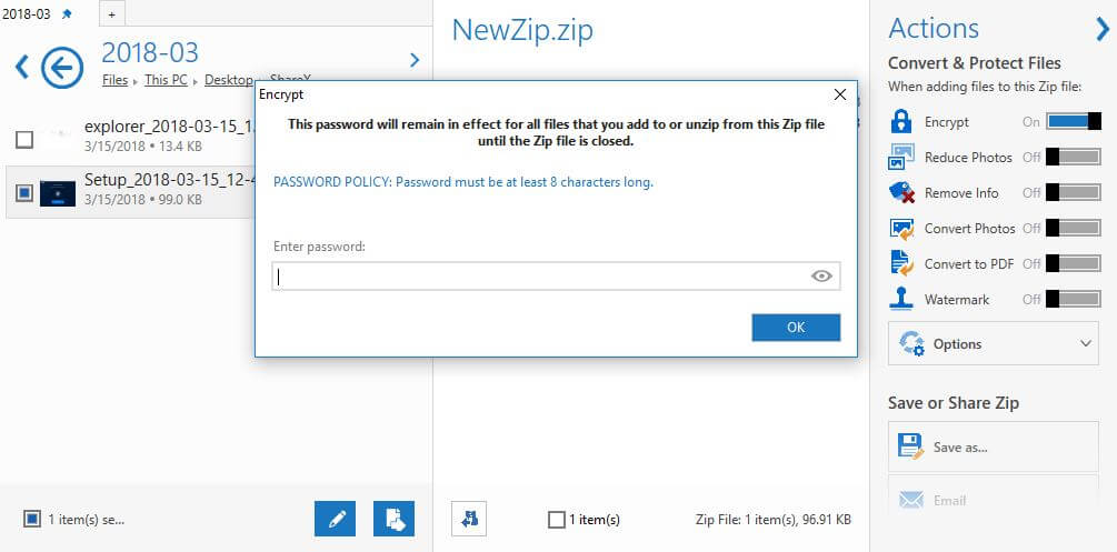 add a password to zip file