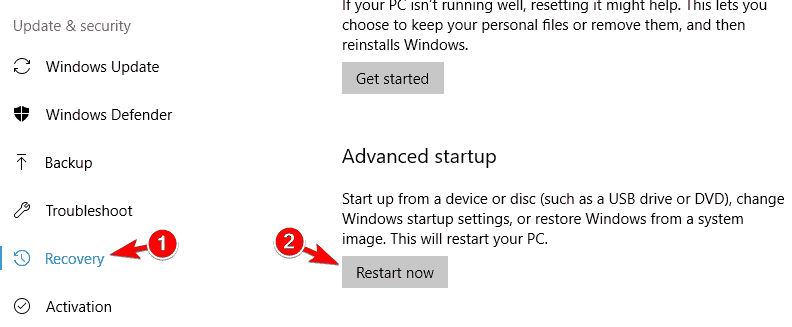 recovery settings advanced startup