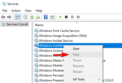 restart the Windows Installer service