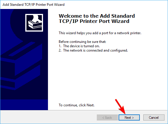 add standard tcp/ip port wizard