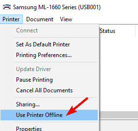 Wireless printer offline