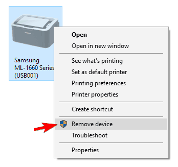 remove printer device