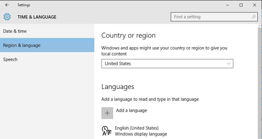 set region and language windows 10