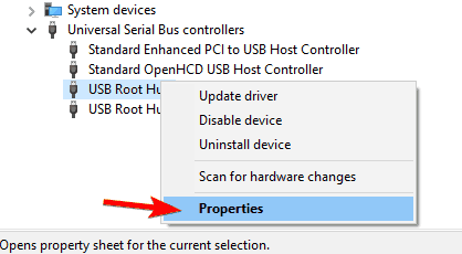 USB not working when plugged in usb root hub properties
