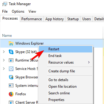 Volume icon not working Windows 10 restart windows explorer