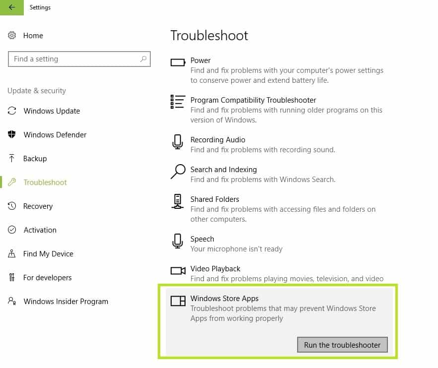 windows 10 apps troubleshooter