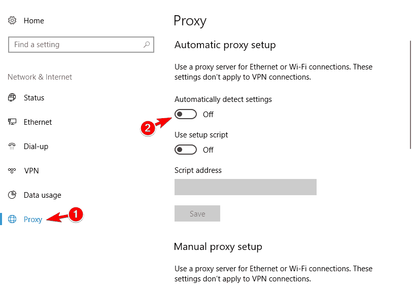 Windows 10 can't detect proxy settings