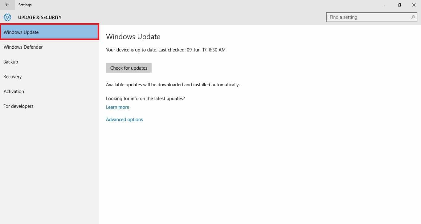 windows update sync emails