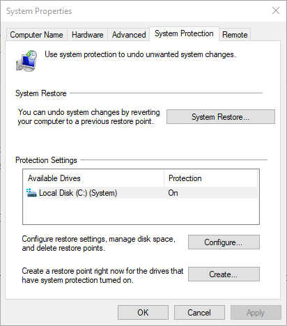 system restore system settings