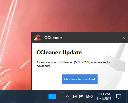 cant download ccleaner update in windows 10