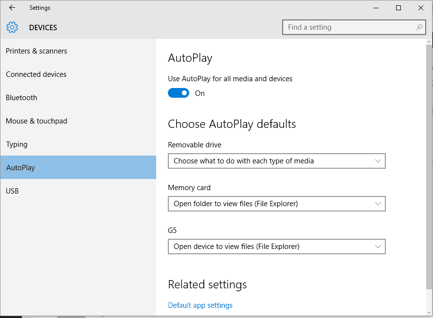 configure autoplay windows 10