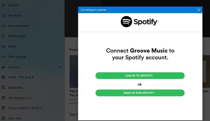 connect groove music to spotify