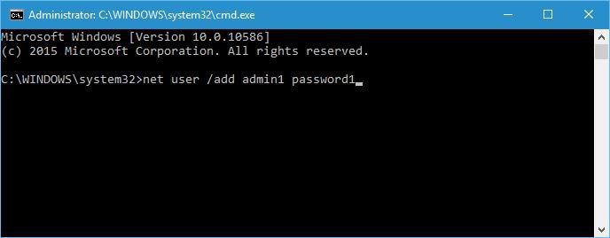 net user /add admin1 password1