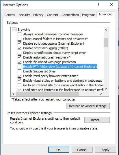 Windows 10 ftp client not working