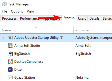 Disable apps on startup Windows 10