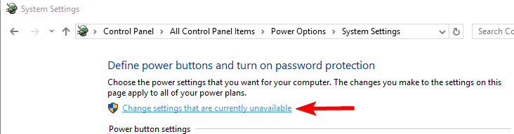 define power buttons change unavailable settings 