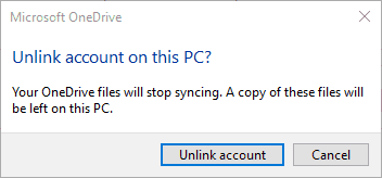 unlink account on this PC onedrive