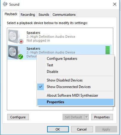 properties speakers don't work