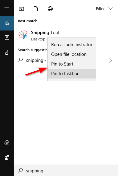 Snipping Tool quick launch