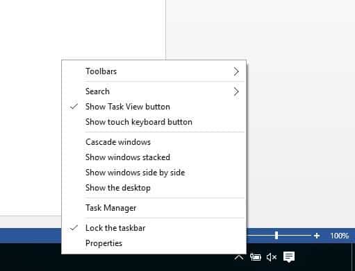 taskbar menu Windows 10 won't boot