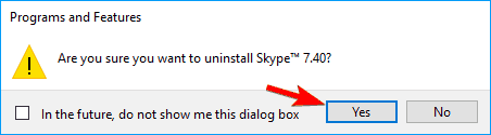 Disinstallare Skype dal pannello di controllo