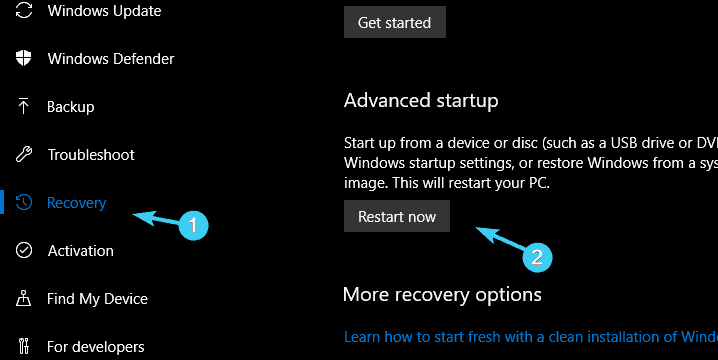 advanced startup windows 10