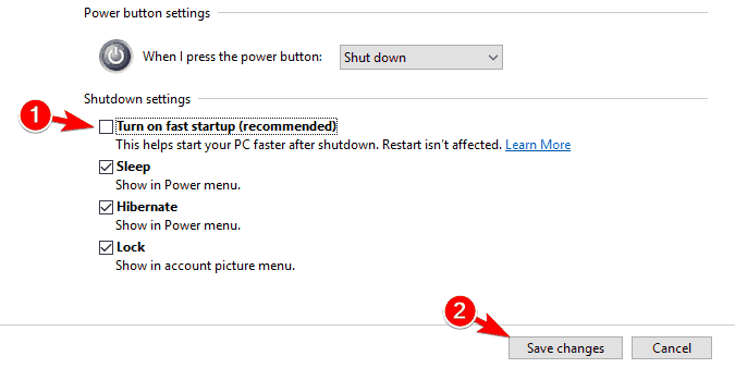 disable fast startup