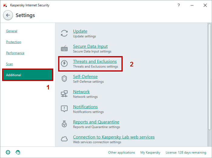 add exclusion kaspersky