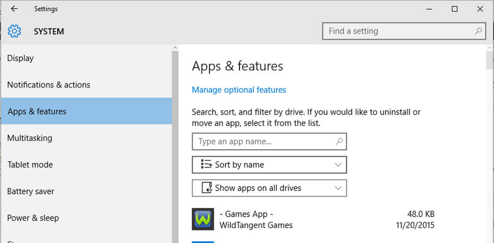 apps features windows 10