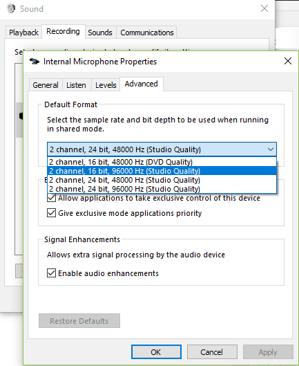 change microphone format