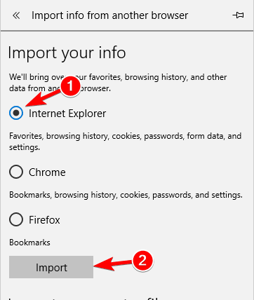 Internet Explorer bookmarks to Edge