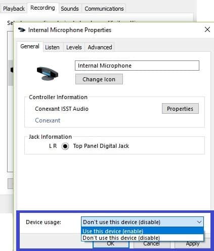 enable microphone windows 10 pc