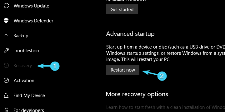 advanced startup windows 10