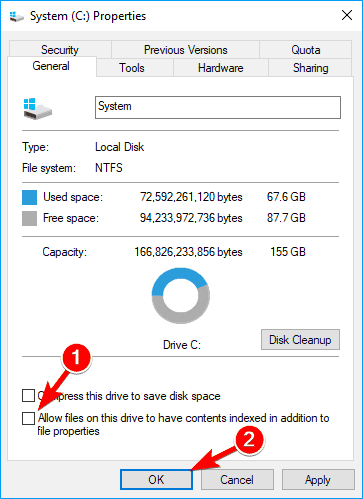 Windows indexing disable for the drive