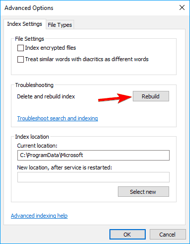 rebuild indexing options