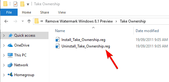 uninstall take ownership reg file Remove watermark windows Education