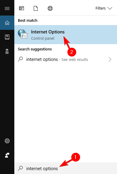 open internet options