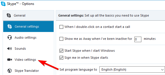 Skype options video settings