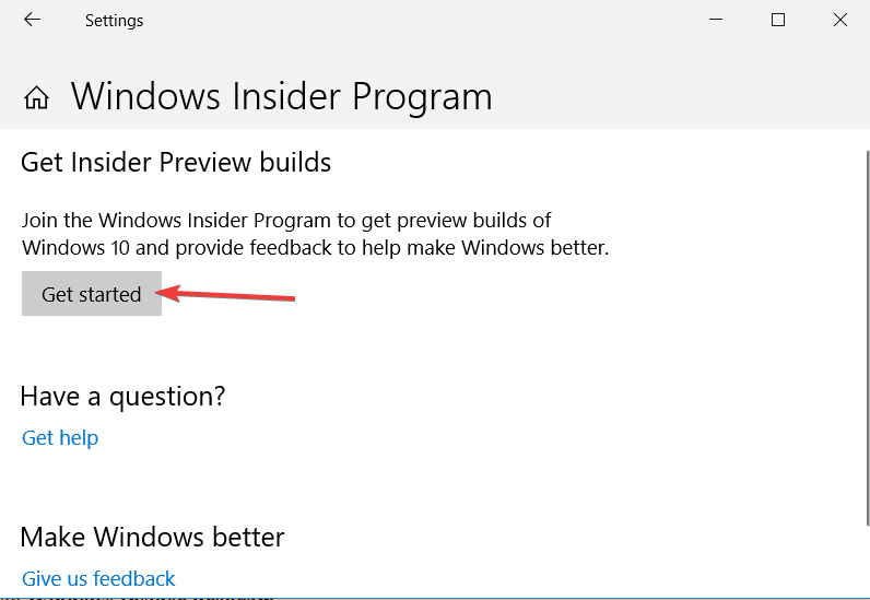 select get started windows insider