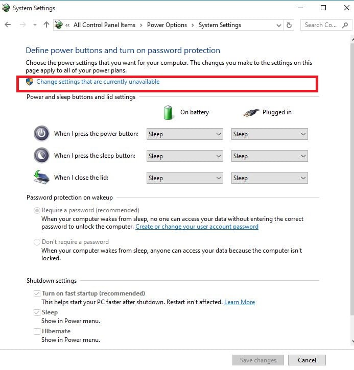 Missing Sleep option in Windows 10