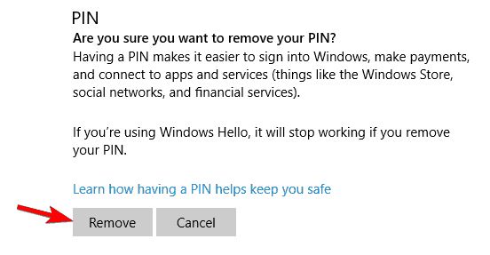 deactivate pin windows 10
