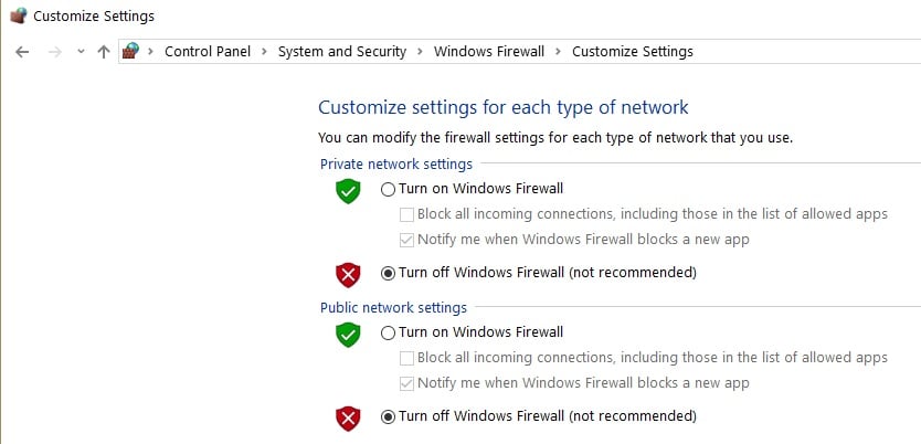 turn off windows firewall pc