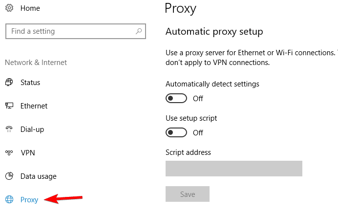 Can't connect to the proxy server Microsoft Edge