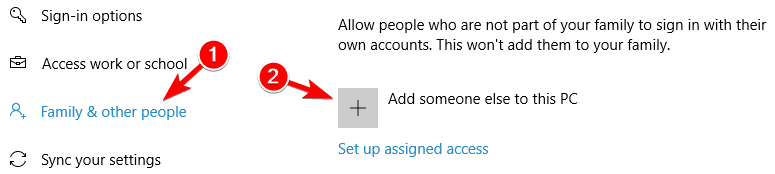 add someone else to this PC Windows 10 can't sign into your account