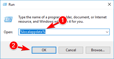 localappdata run Windows 10 can't sign into your account