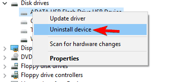 uninstall device device manager Toshiba USB 3.0 external hard drive not recognized