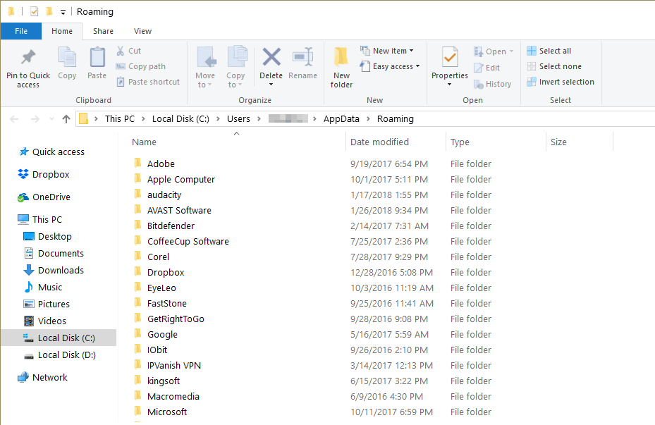 user folder missing windows 10